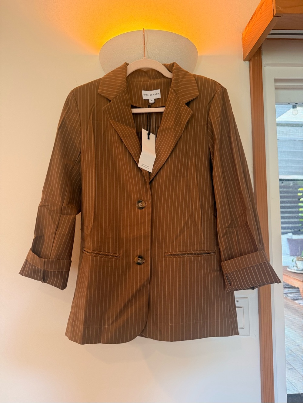 Whimsy + Row Brown Pinstripe Single-Button Blazer